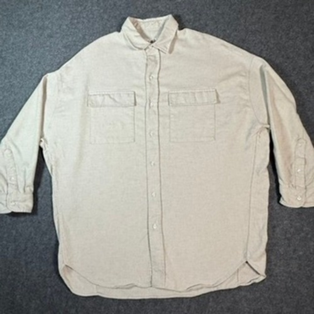 Frank & Eileen Mclochlin Cotton Shirt Beige Oversized Button Down Women XS S - Picture 2 of 11